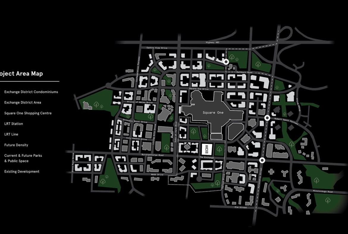 Area map of Exchange District Condos in Mississauga
