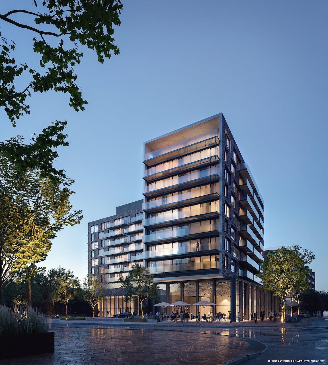 Rendering of Brightwater The Mason exterior at night