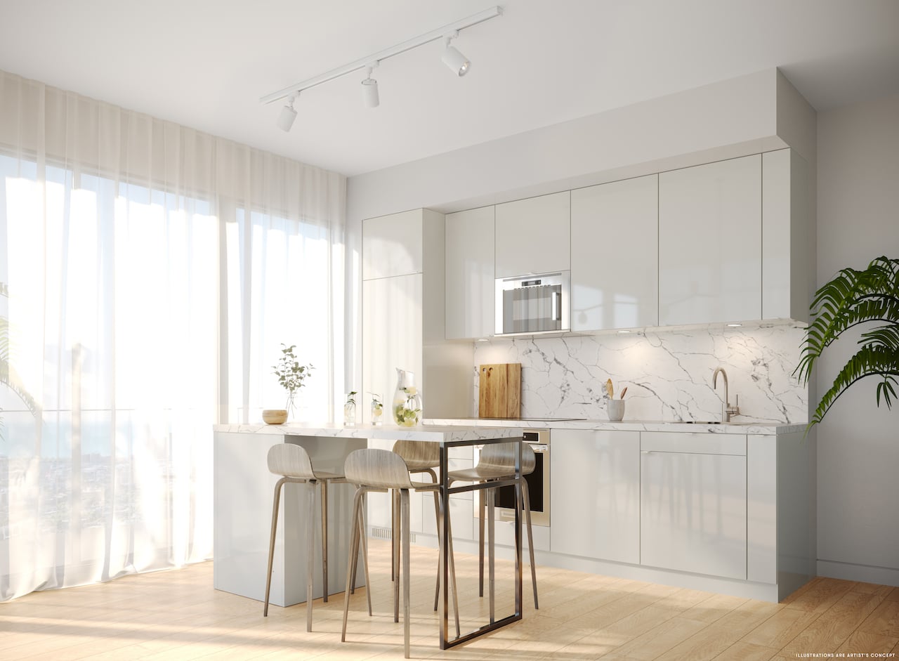 Rendering of Brightwater The Mason suite interior kitchen standard
