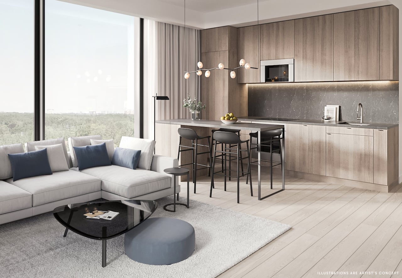 Rendering of Brightwater The Mason suite interior kitchen