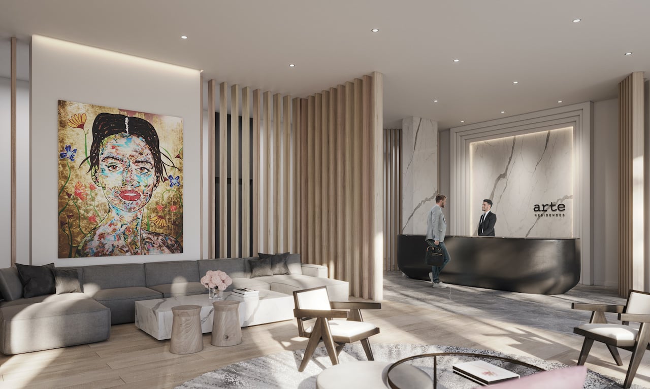 Rendering of Arte Condos lobby