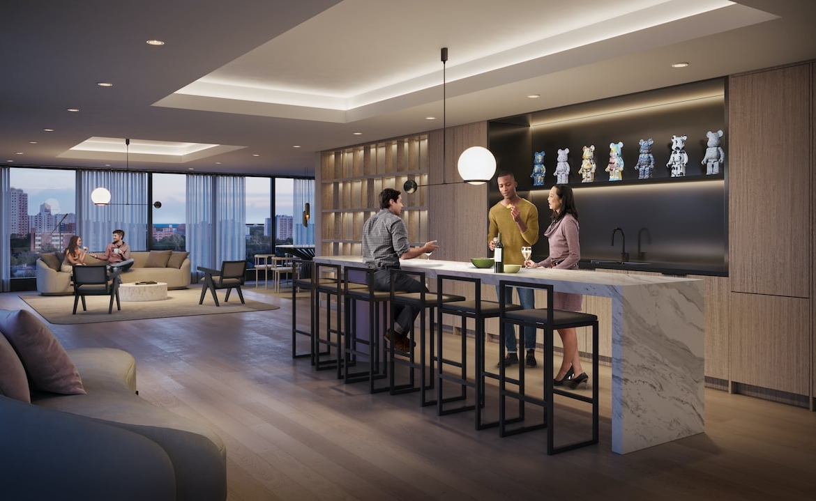 Rendering of Arte Condos party room