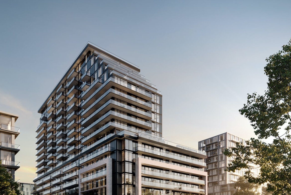 Rendering of Arte Residences exterior corner with BRT