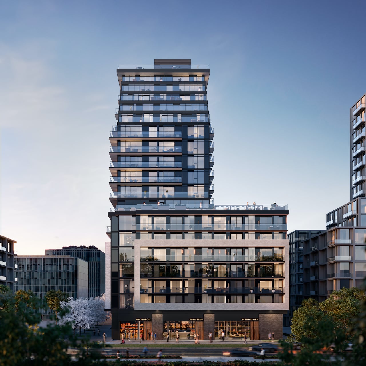 Rendering of Arte Residences exterior dusk