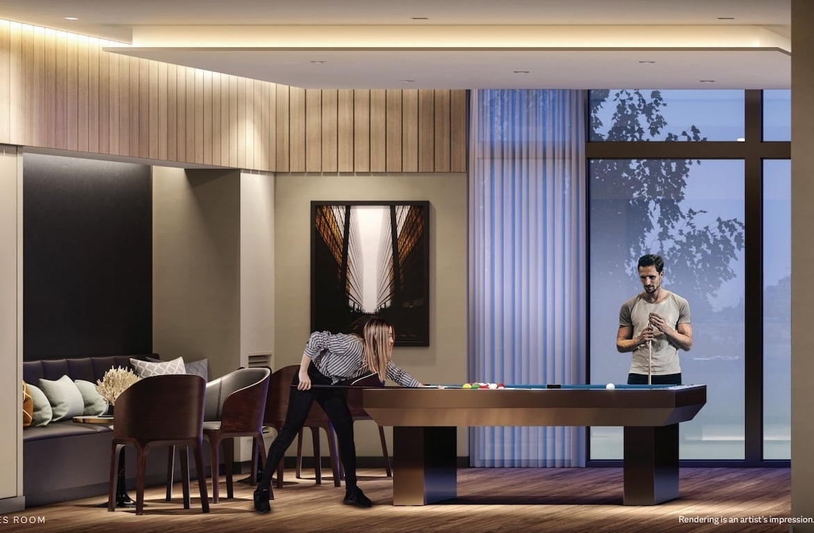 Rendering of ELLE Condos game room