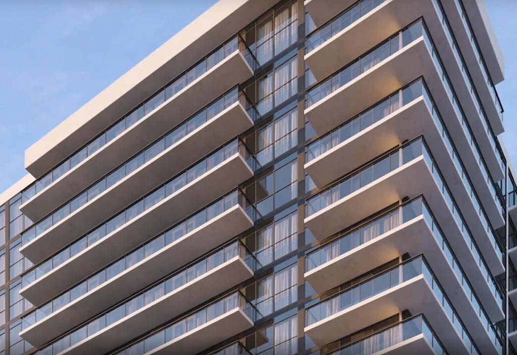 Rendering of The Millhouse Condos exterior closeup of top levels