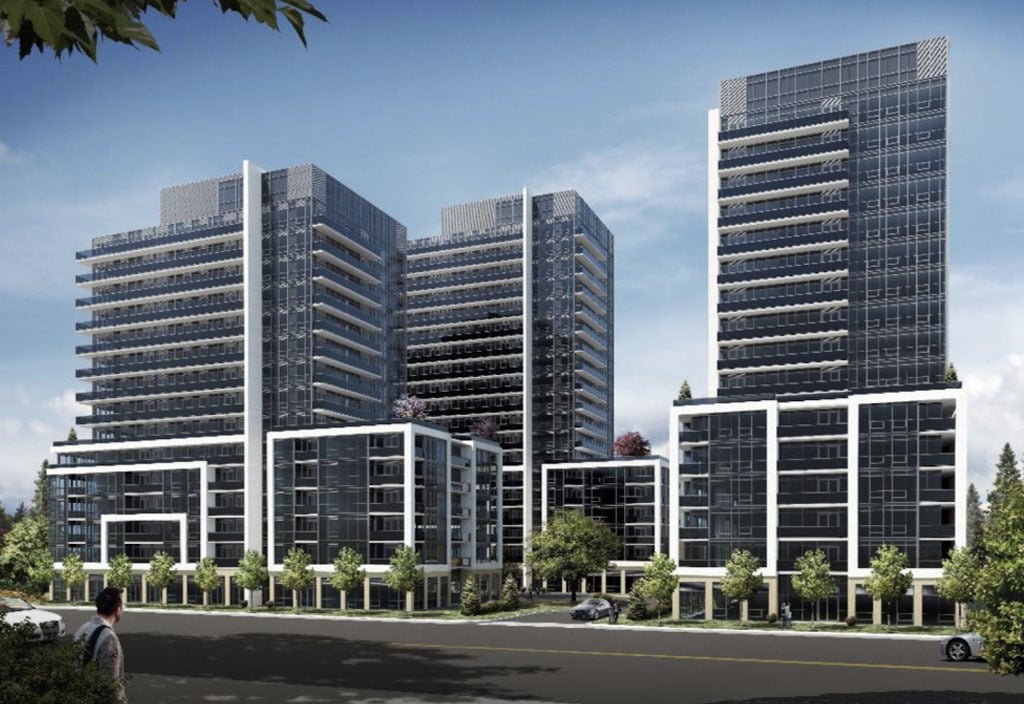 Rendering of The Millhouse Condos 3 towers early design
