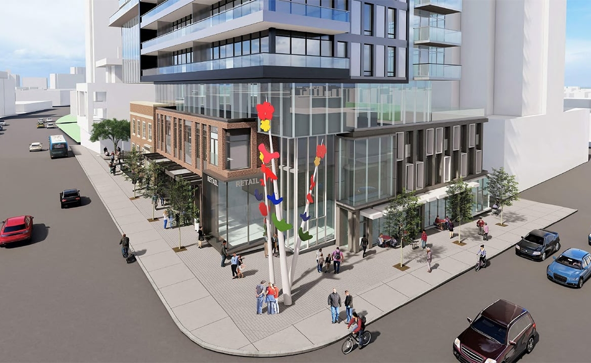 Rendering of 148 Avenue Condos exterior corner intersection in Toronto