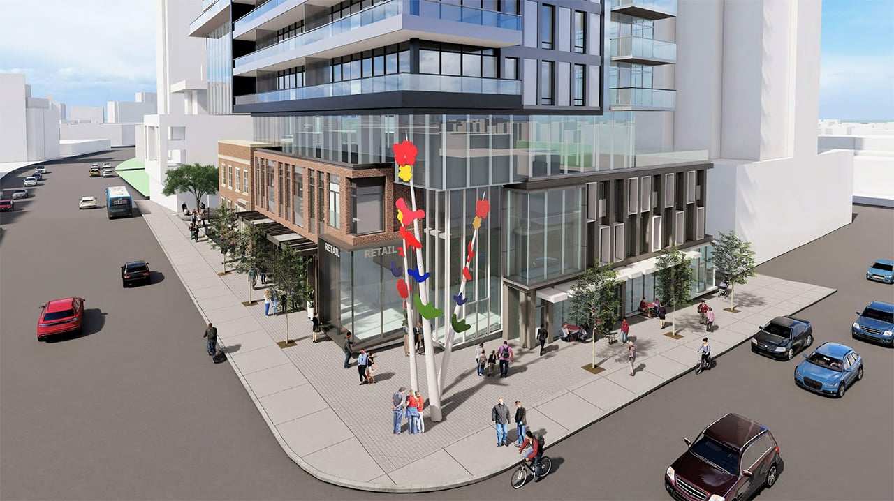 Rendering of 148 Avenue Condos exterior corner intersection in Toronto
