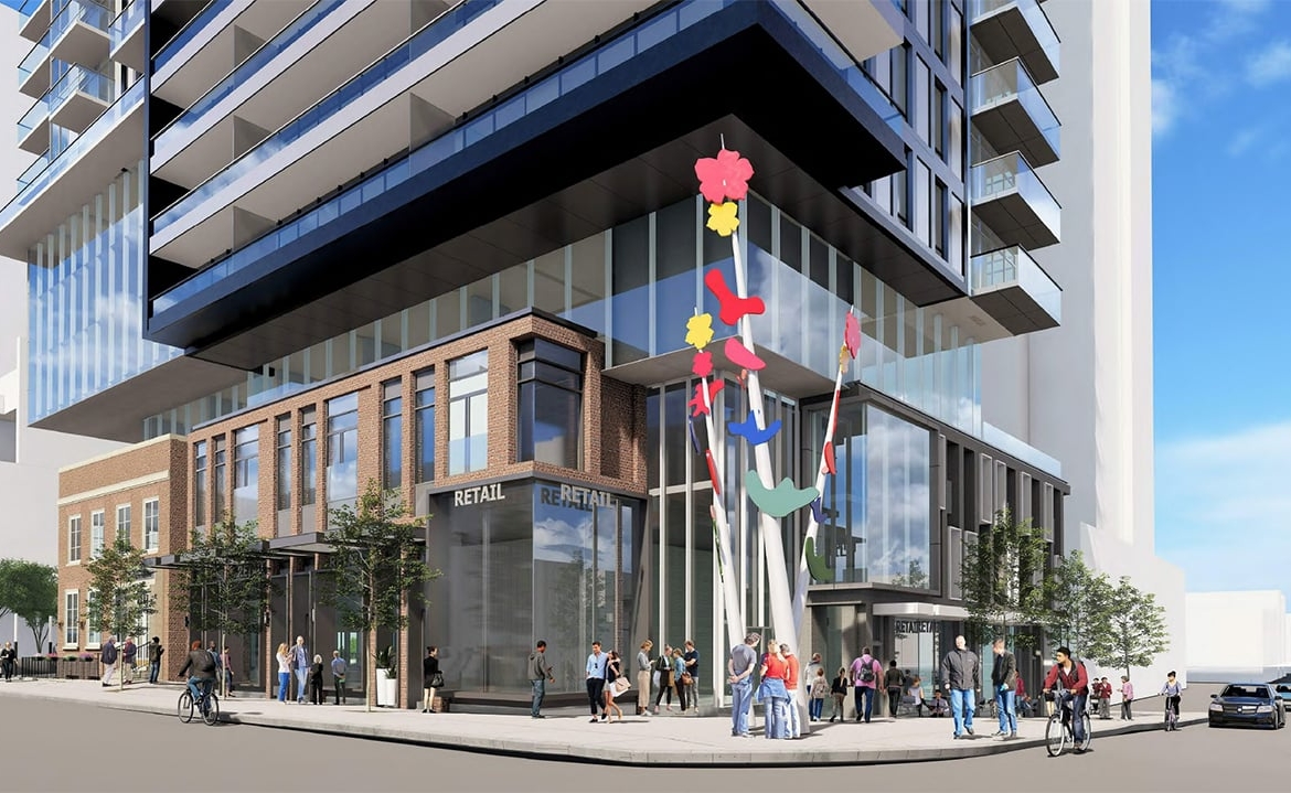 Rendering of 148 Avenue Condos exterior and streetview
