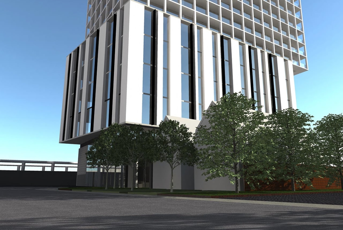 Rendering of 15 Hollis Condos exterior podium and street level