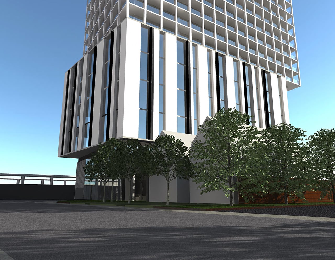 Rendering of 15 Hollis Condos exterior podium and street level