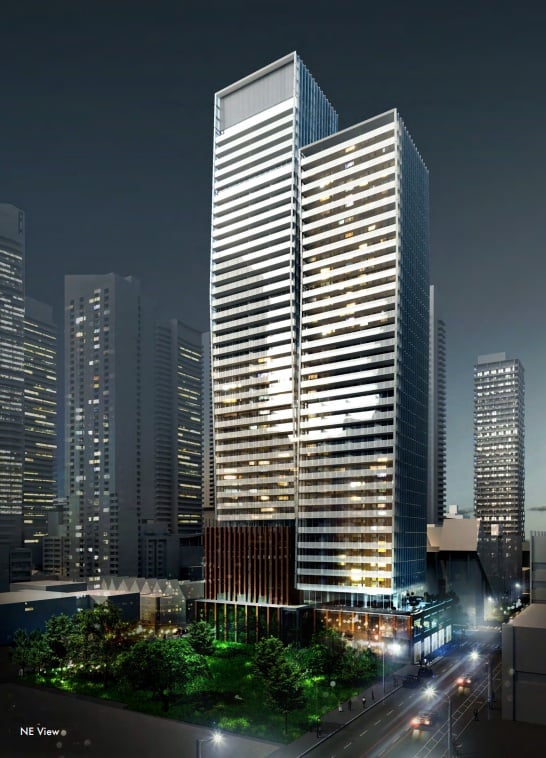Rendering of 241 Richmond Condos exterior full view at night