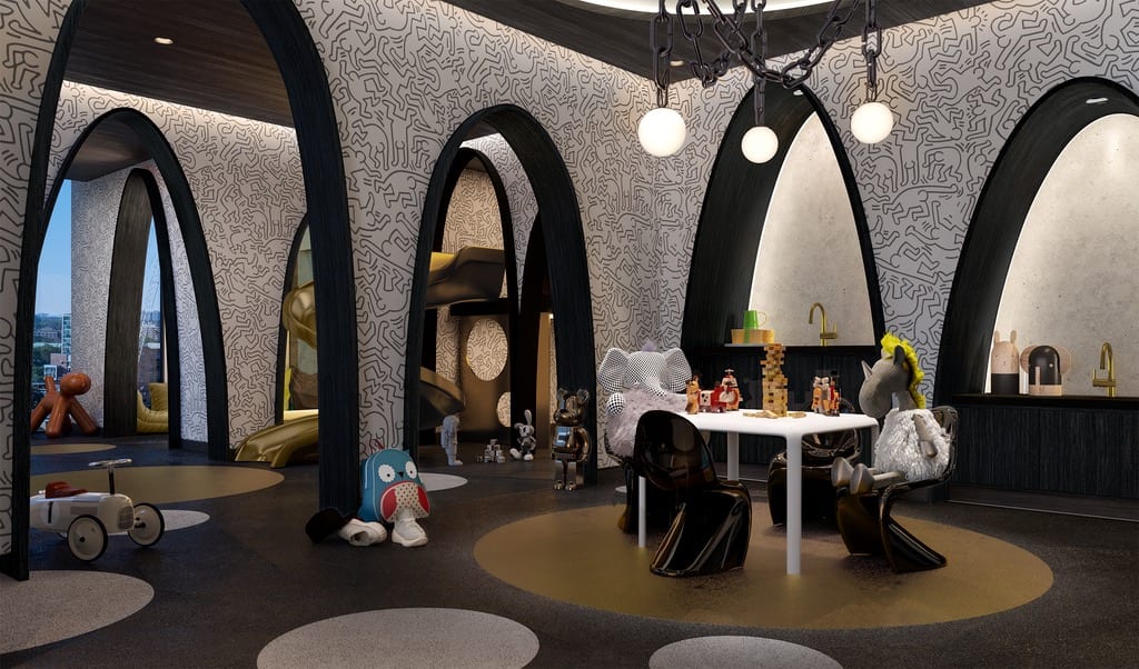 Rendering of Alias condos kids play area indoors