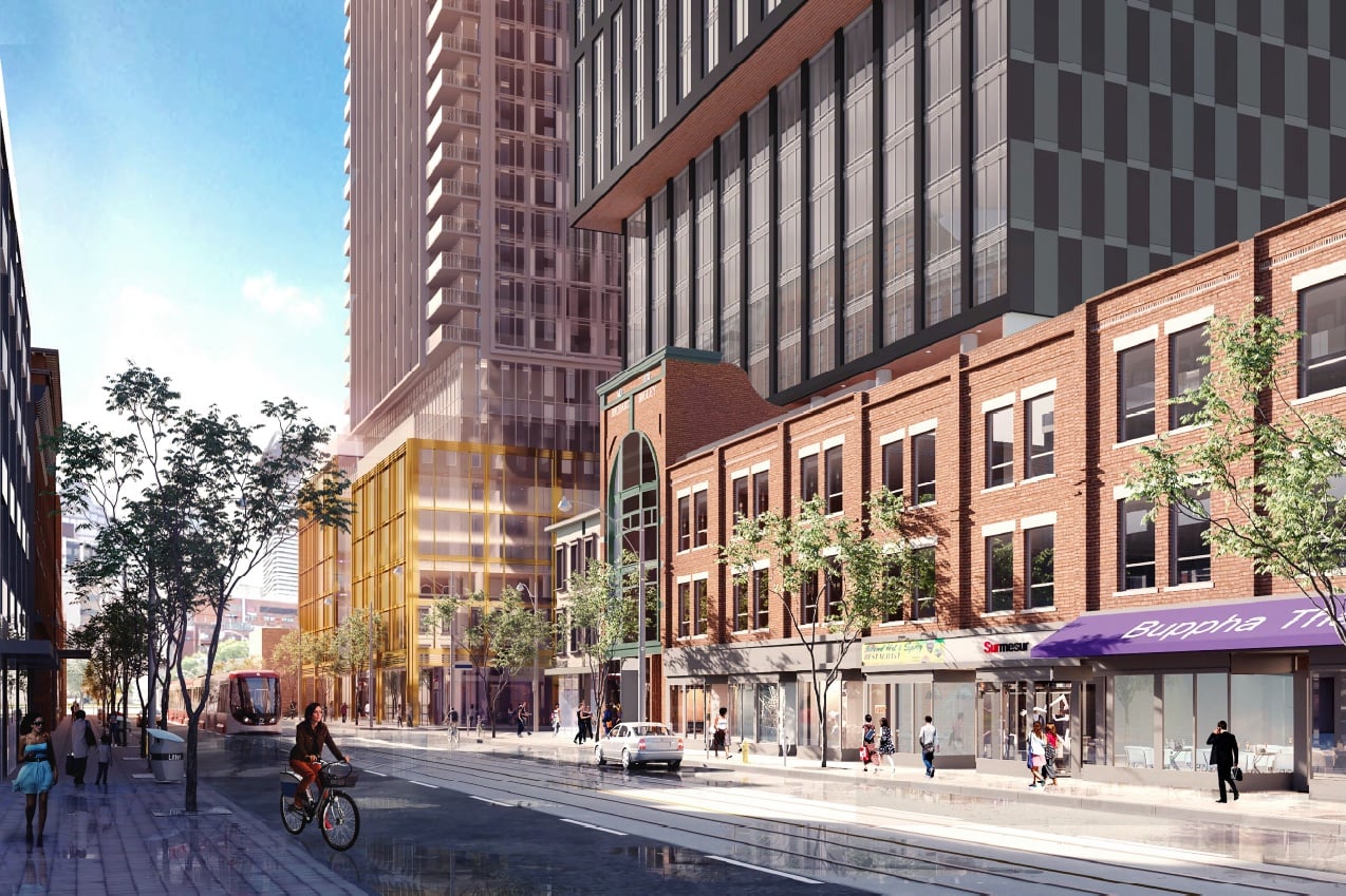Rendering of Queen Central Condos exterior during the day