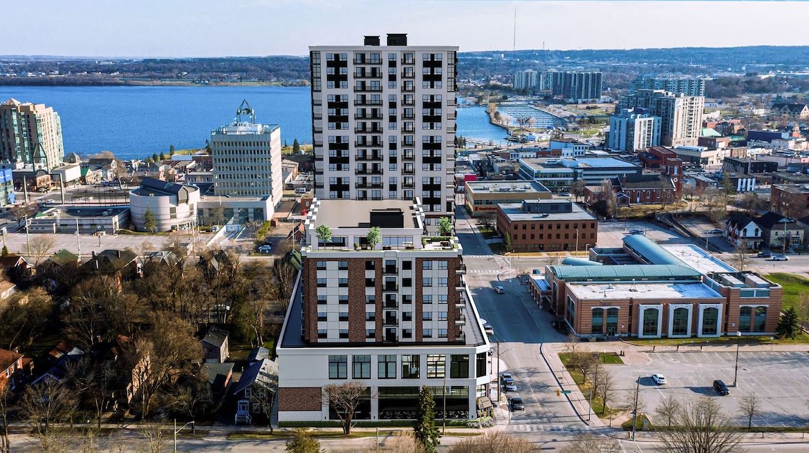 Rendering of The Residences On Owen exterior aerial front view