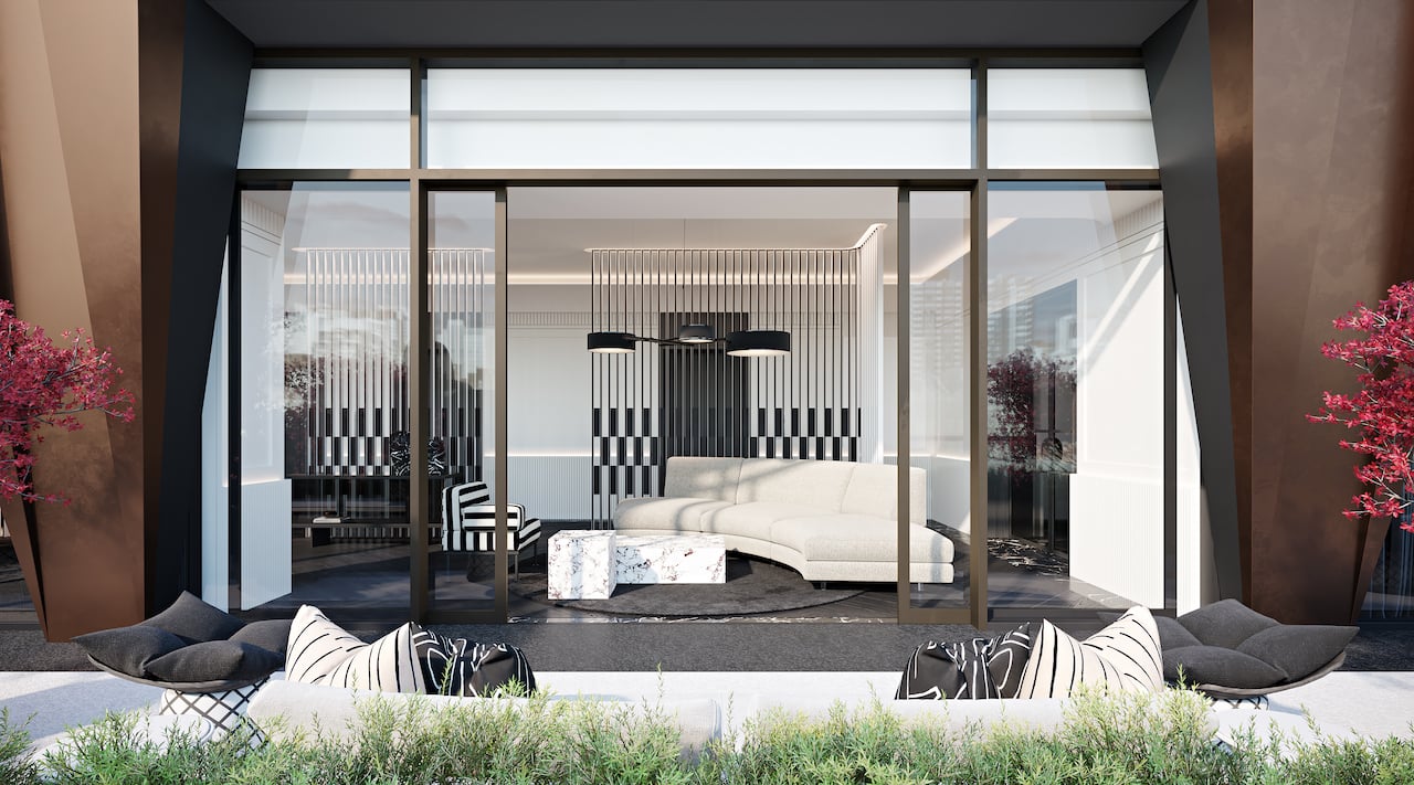 Rendering of Natasha Residences elevator lobby lounge