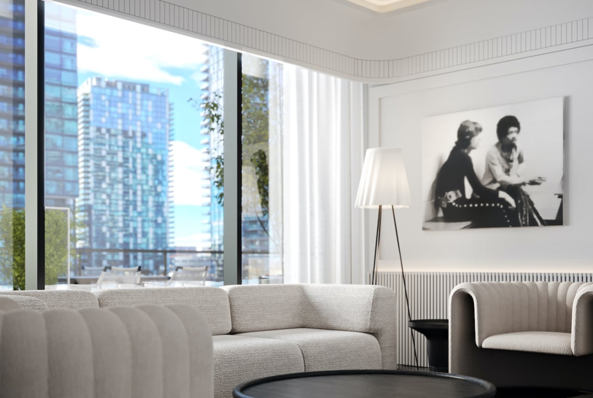 Rendering of Natasha Residences lobby with lounge seating