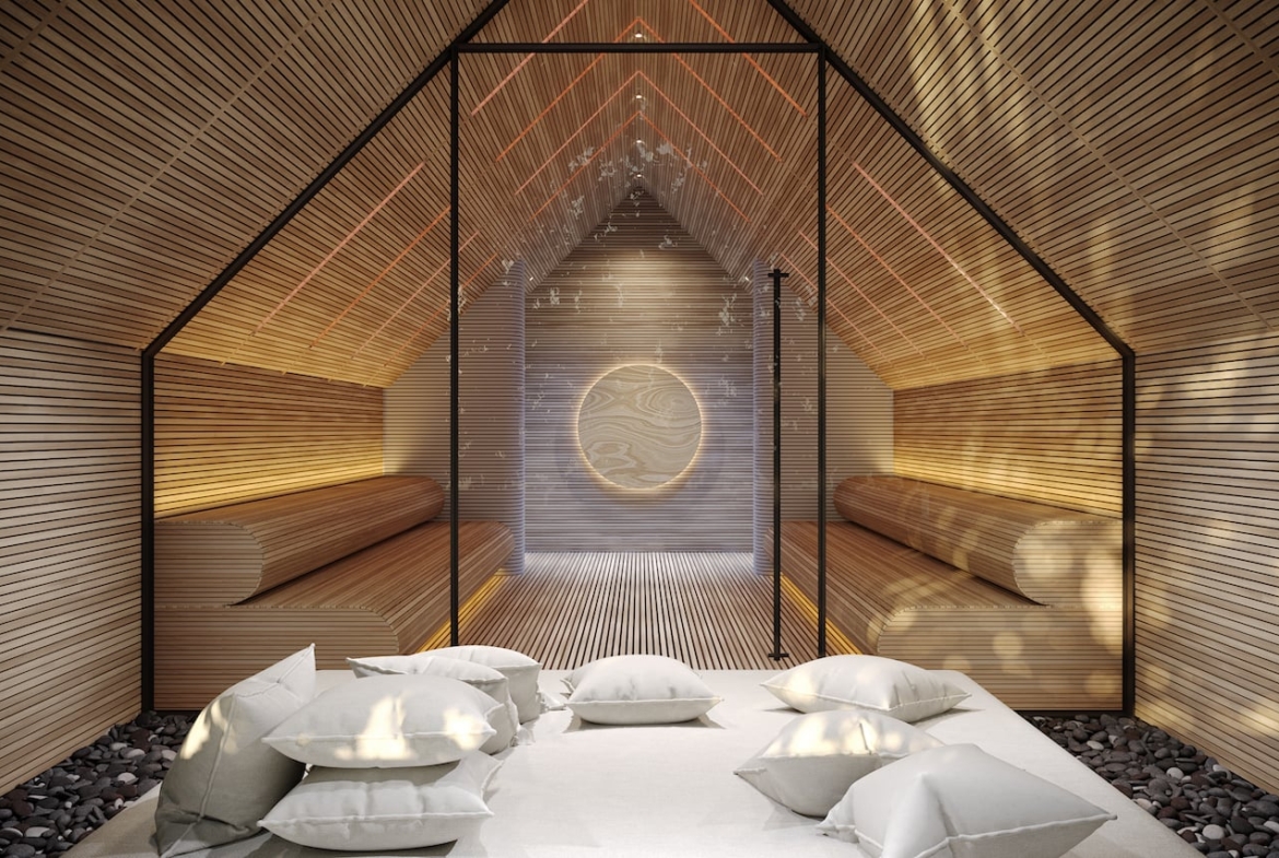 Rendering of Natasha Residences sauna with seating