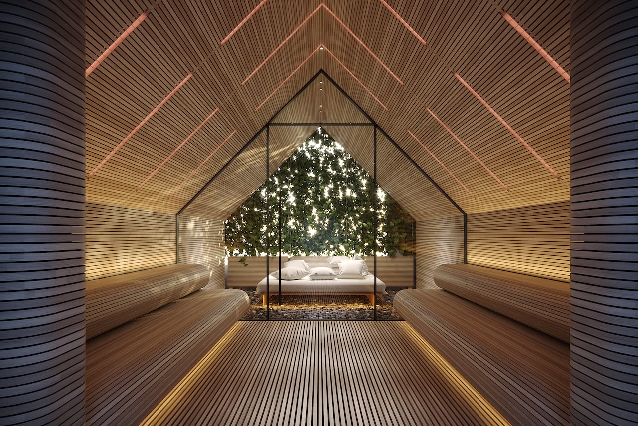 Rendering of Natasha Residences sauna with greenery