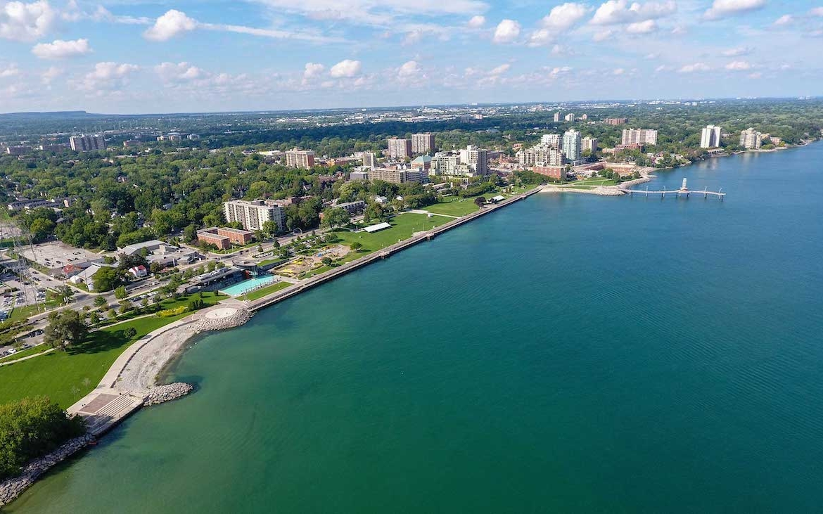 Downtown Burlington and waterfront aerial at Martha James Condos