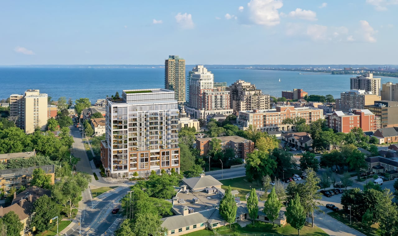 Rendering of Martha James Condos Aerial daytime with water view