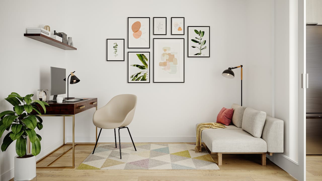 Rendering of Martha James suite interior den