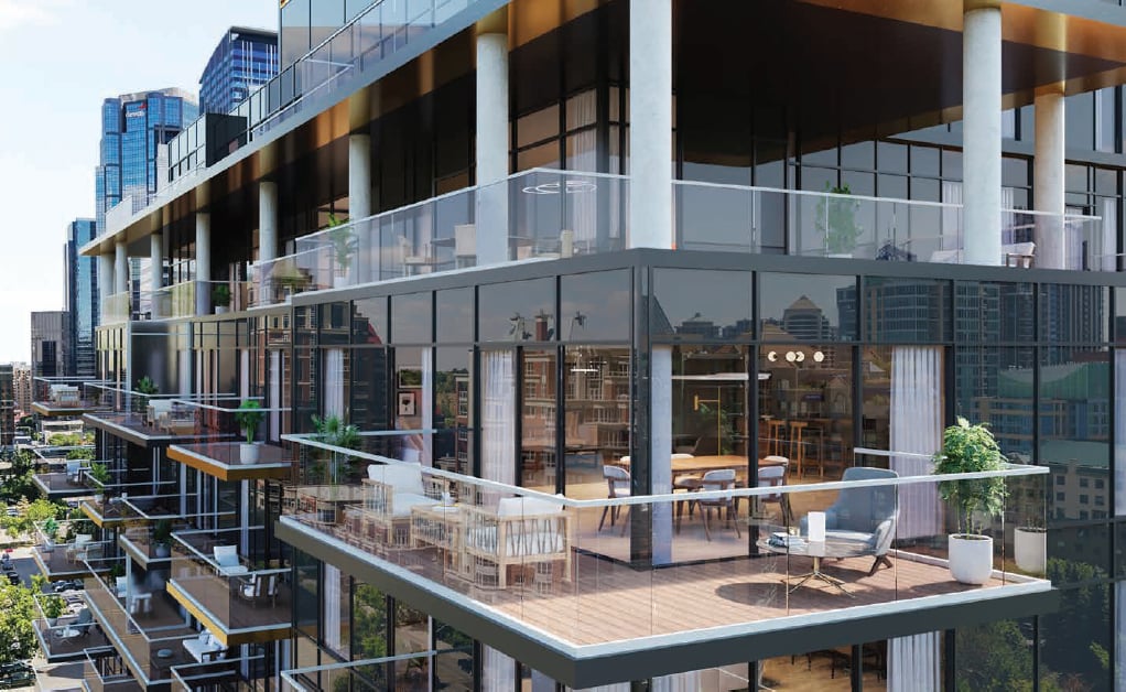 Rendering of First & Park Condos exterior suite terraces and balconies