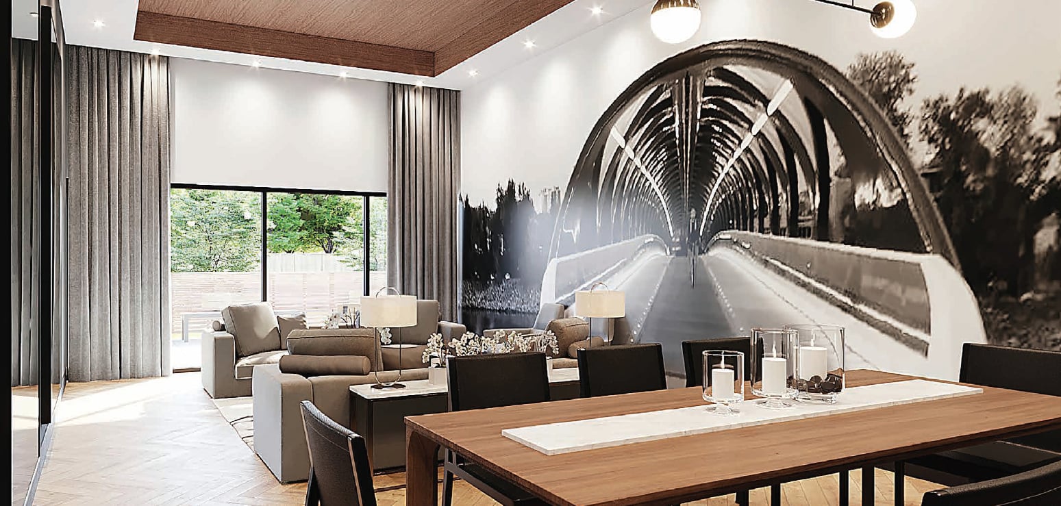 Rendering of First & Park Condos lounge and shared co-working space