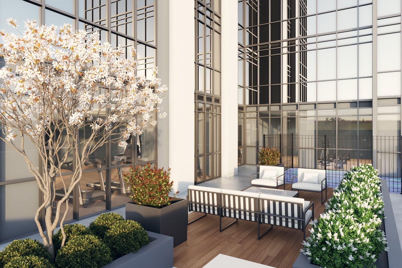 Rendering of FourMe Condos 3rd floor terrace with seating