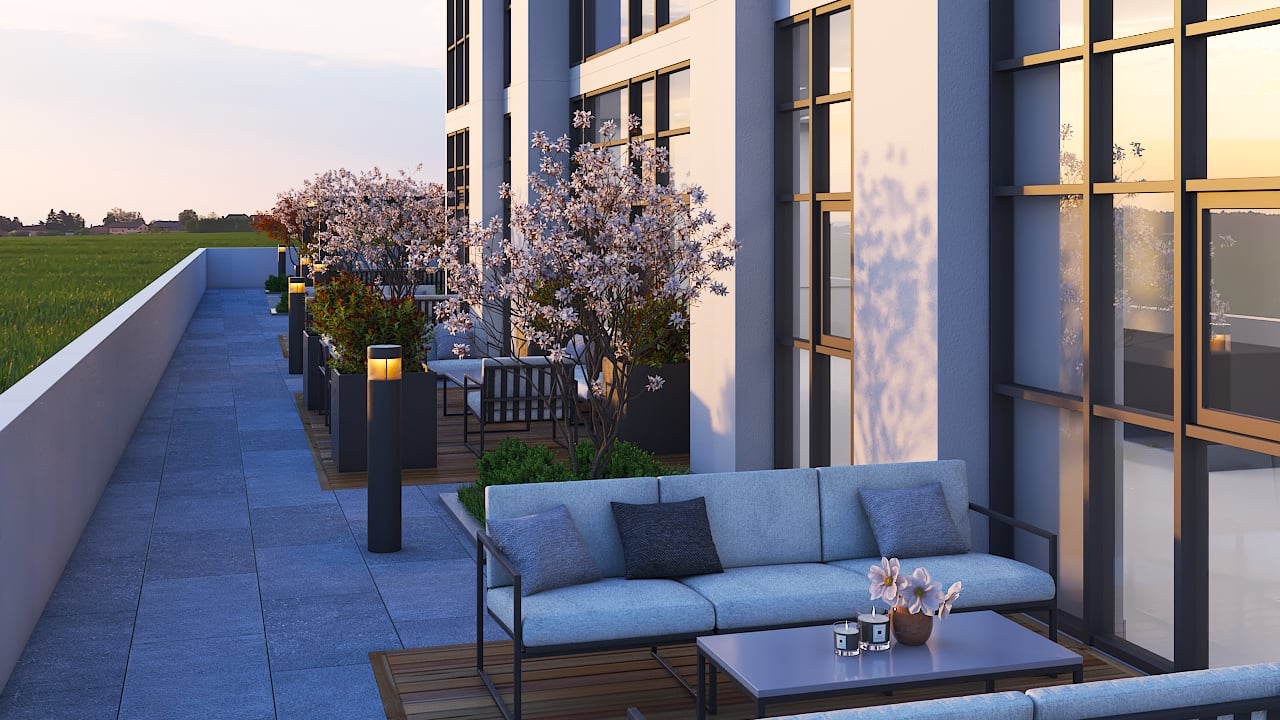 Rendering of FourMe Condos 7th floor terrace seating