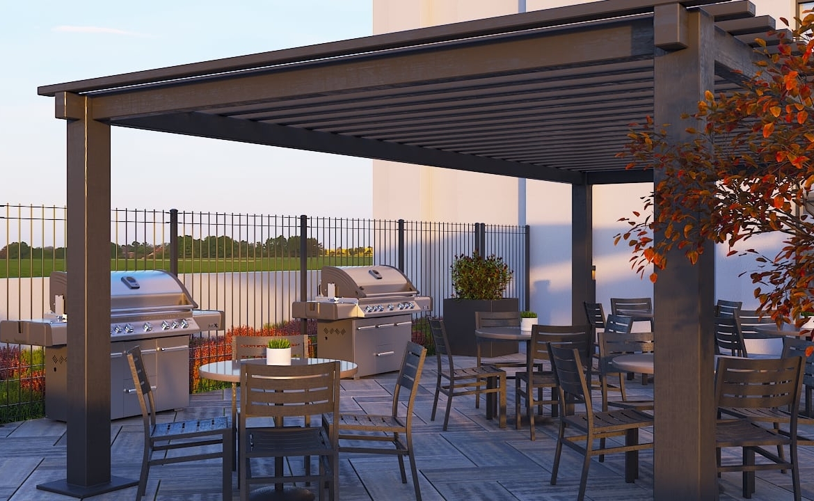 Rendering of FourMe Condos 7th floor terrace with BBQ