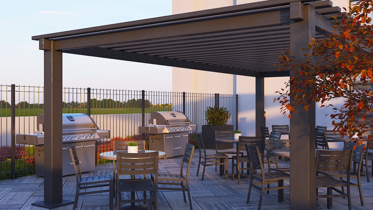 Rendering of FourMe Condos 7th floor terrace with BBQ