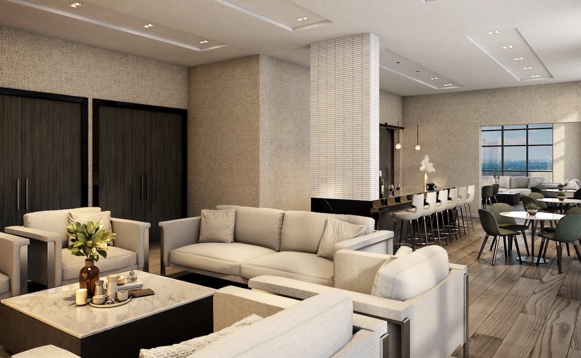 Rendering of FourMe Condos party room on the 7th floor