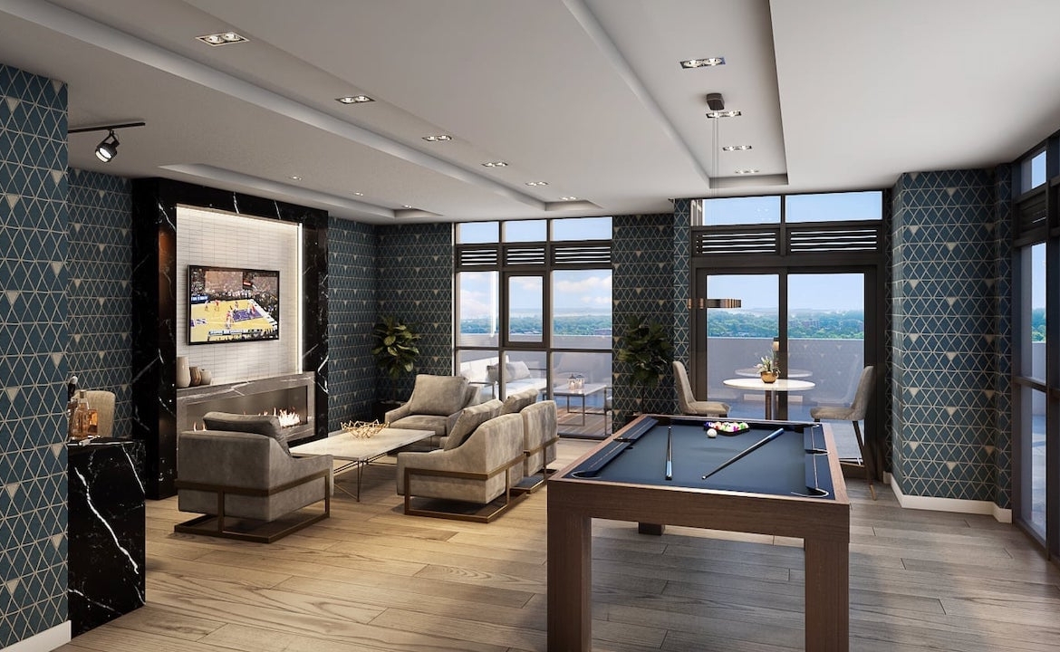 Rendering of FourMe Condos sports lounge
