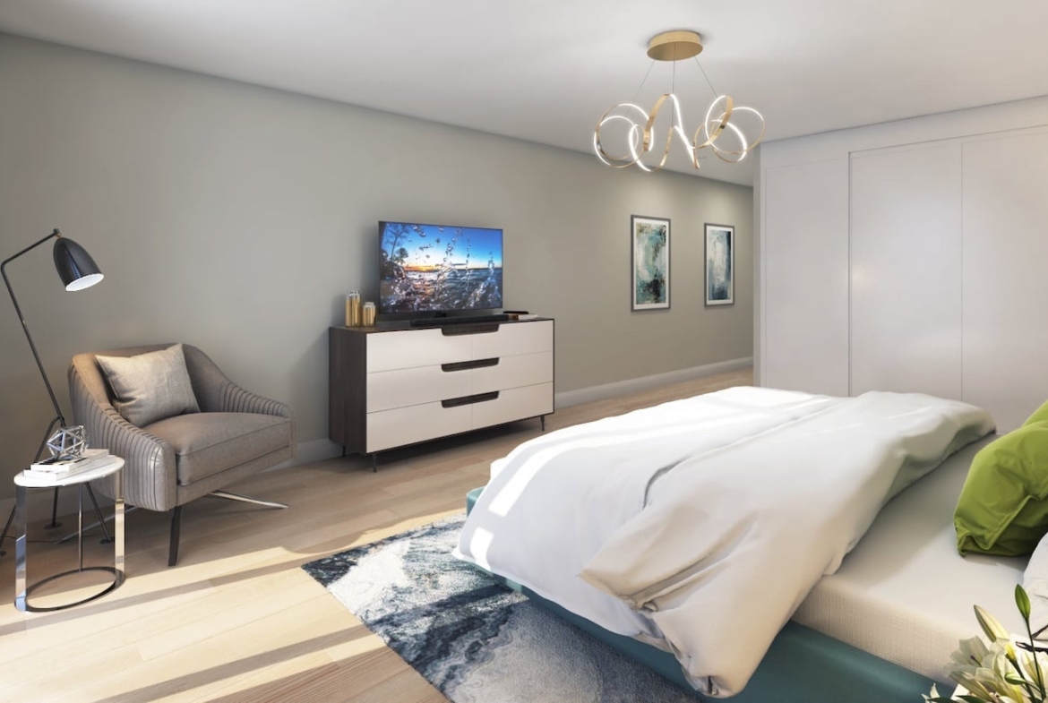 Rendering of FourMe Condos suite bedroom interior