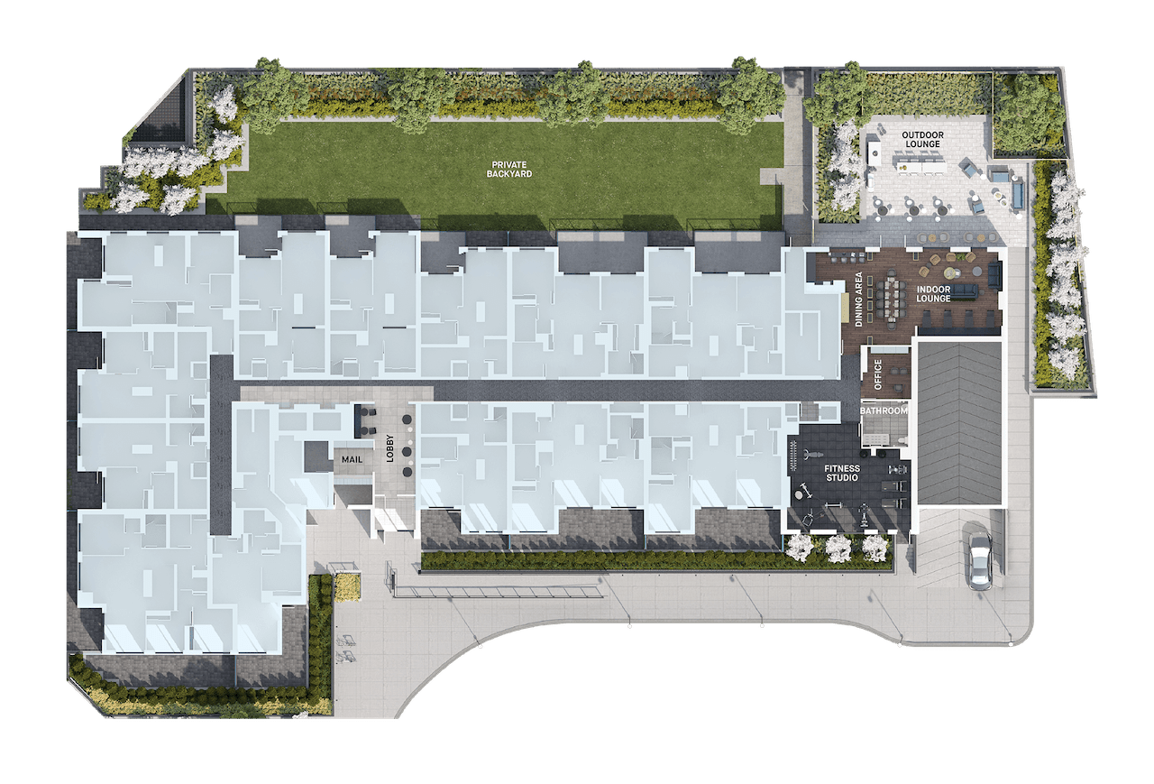 Rendering of MV1 Condos amenity plan