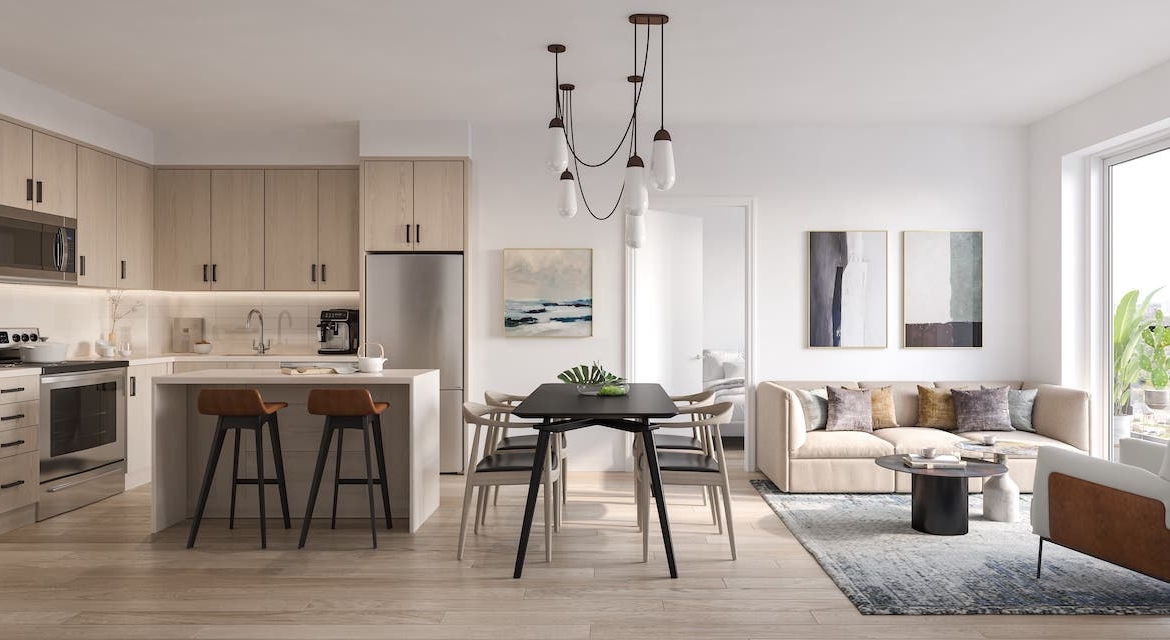 Rendering of MV1 Condos suite interior during the day