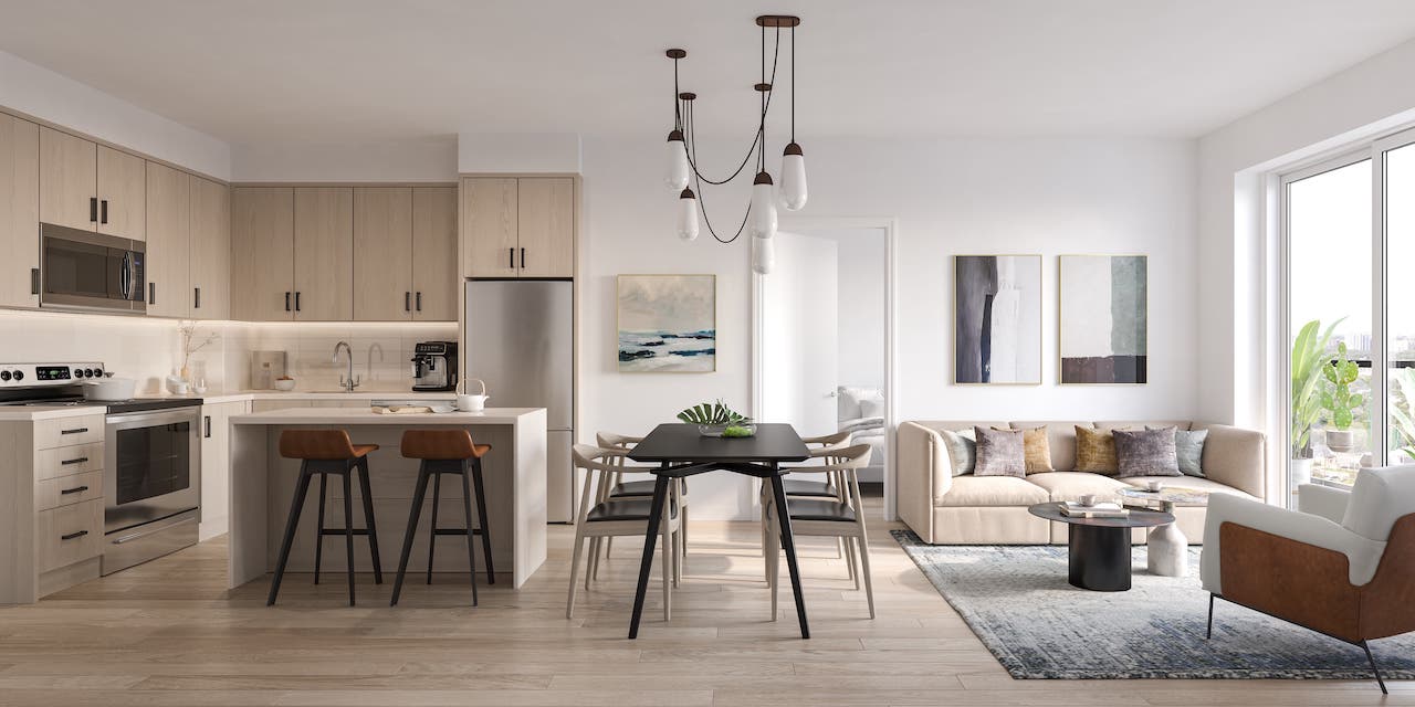 Rendering of MV1 Condos suite interior during the day