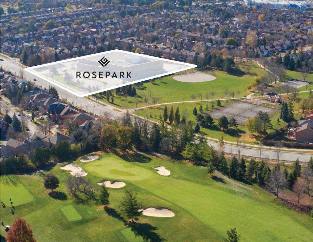 Aerial view of Rosepark Townhomes location in Vaughan
