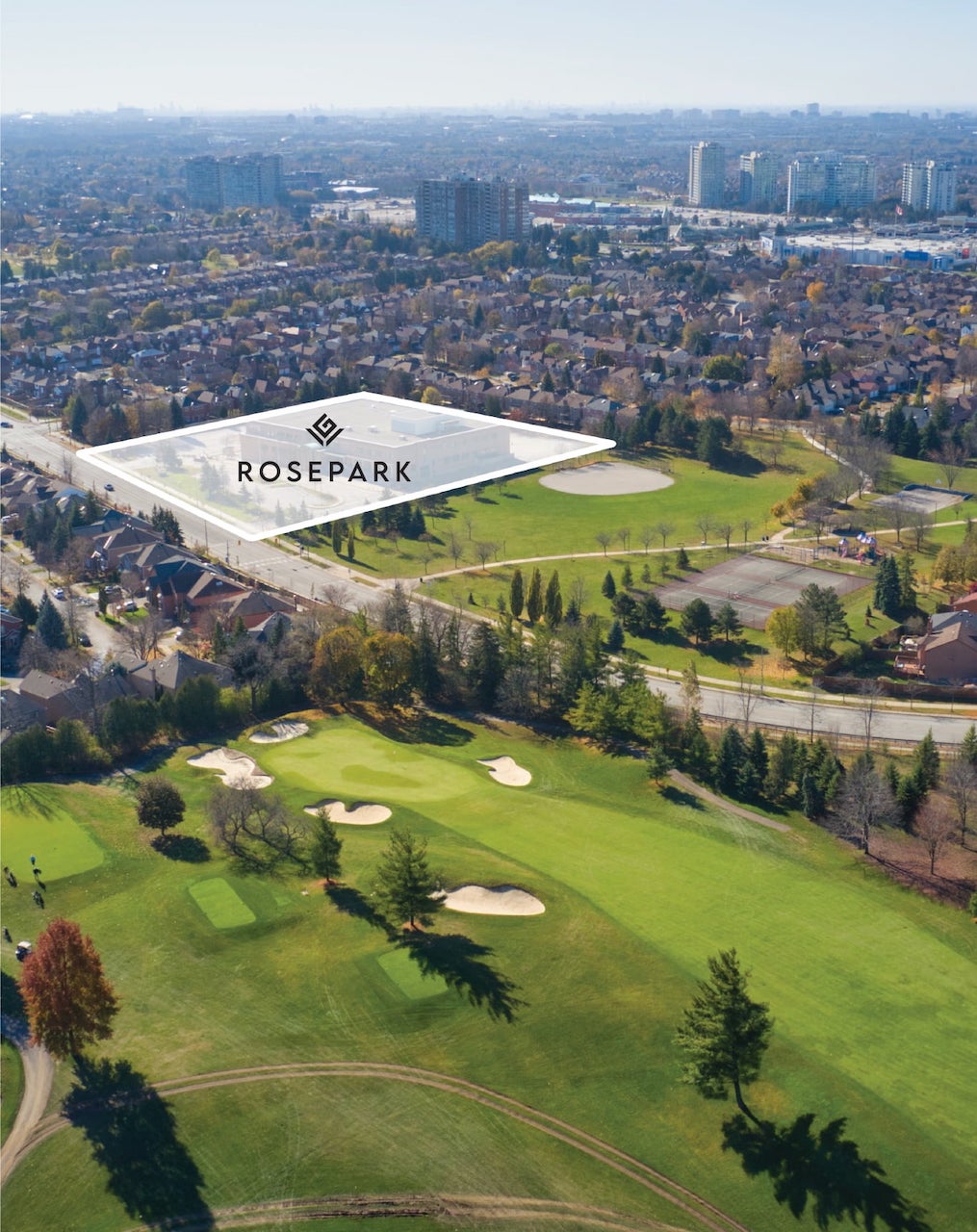 Aerial view of Rosepark Townhomes location in Vaughan