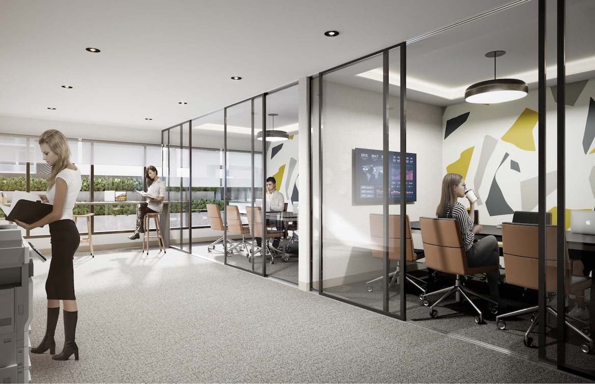 Rendering of M2M Squared Condos co-working space