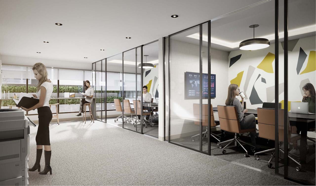Rendering of M2M Squared Condos co-working space