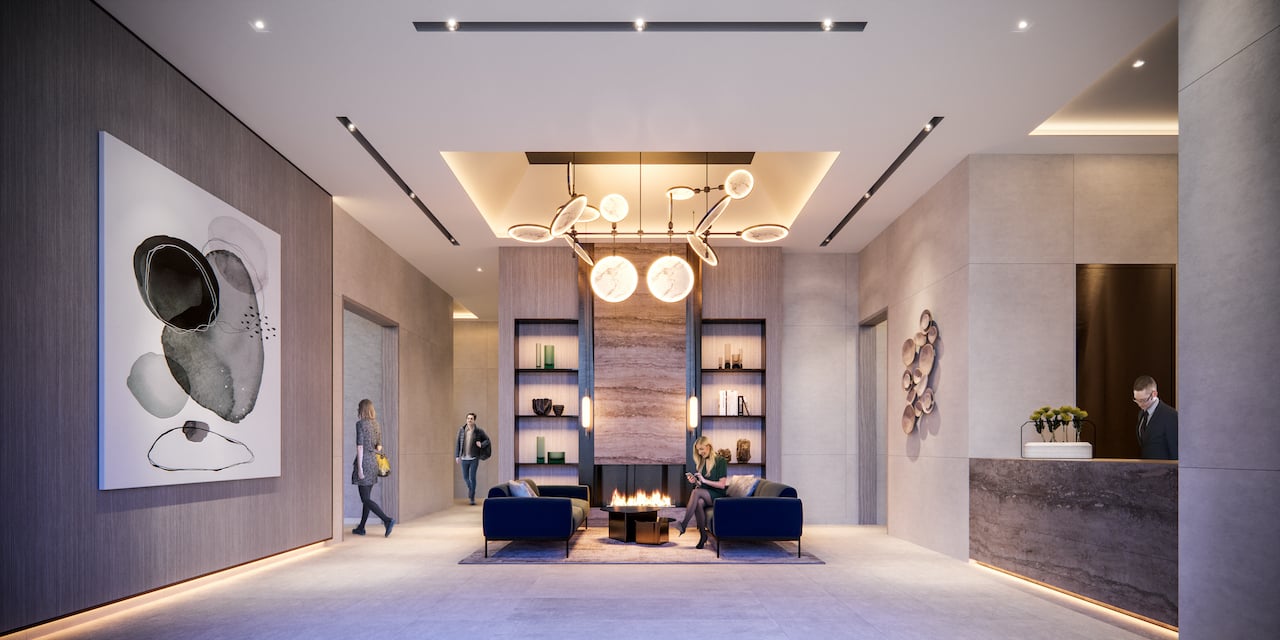 Rendering of M2M Squared Condos lobby