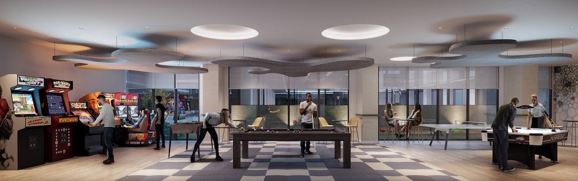 Rendering of M2M Squared Condos game room