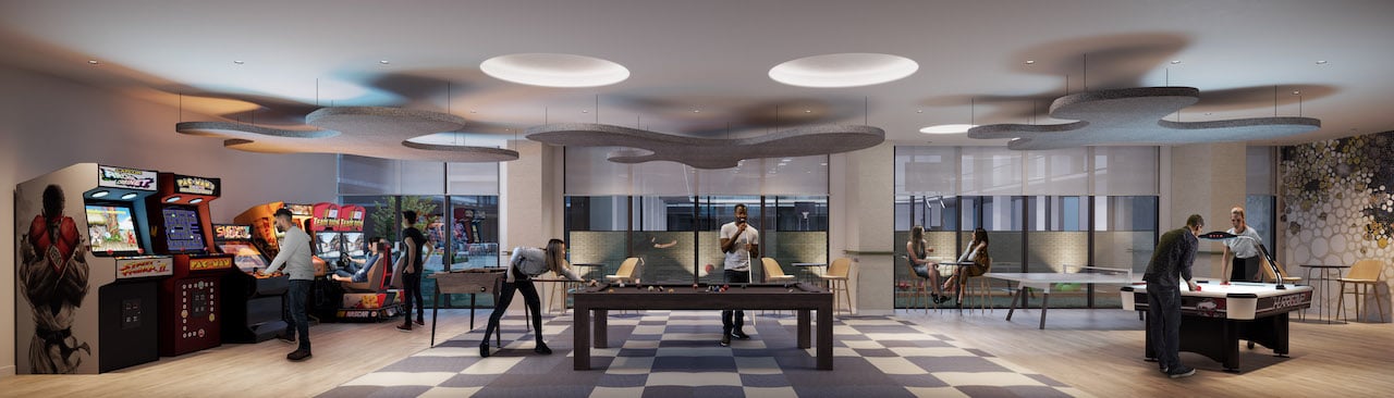 Rendering of M2M Squared Condos game room