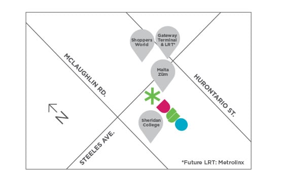 Map of DUO Condos in Brampton