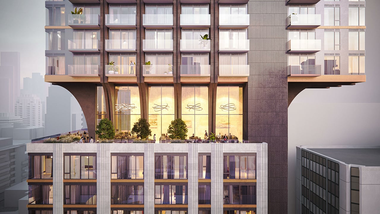 Rendering of 1255 Bay Condos exterior siding with terraces