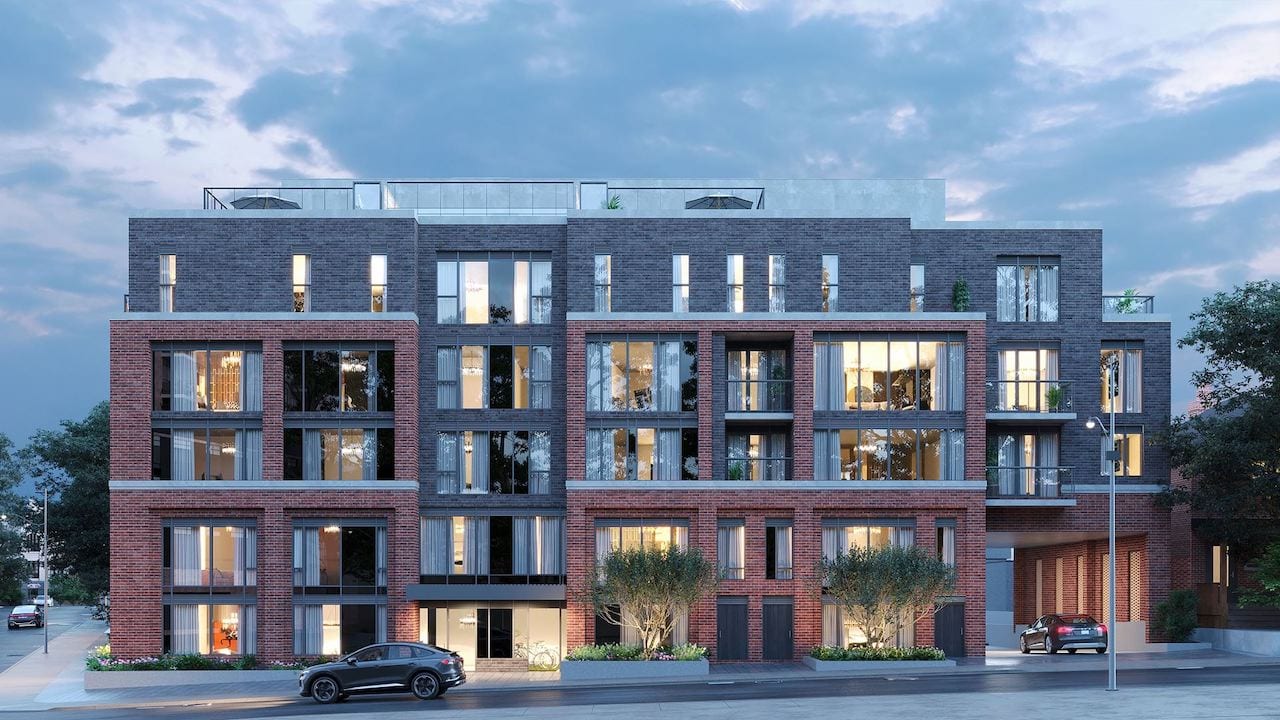 Rendering of Junction Square Condos exterior evening