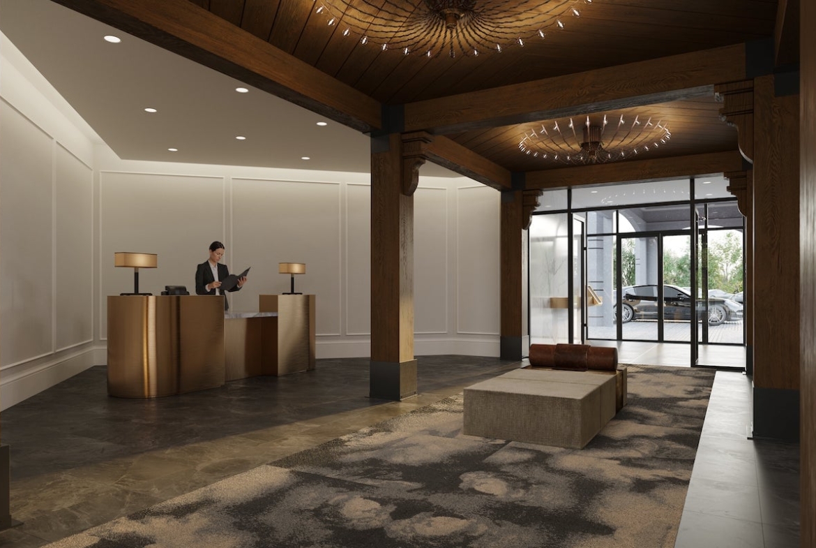 Rendering of King Terraces lobby with concierge